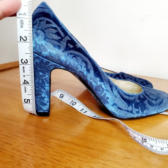 Antonia Sautter Collection Blue Velvet Damask Print Heels Shoes Handmade SZ 37 - Picture 9 of 12